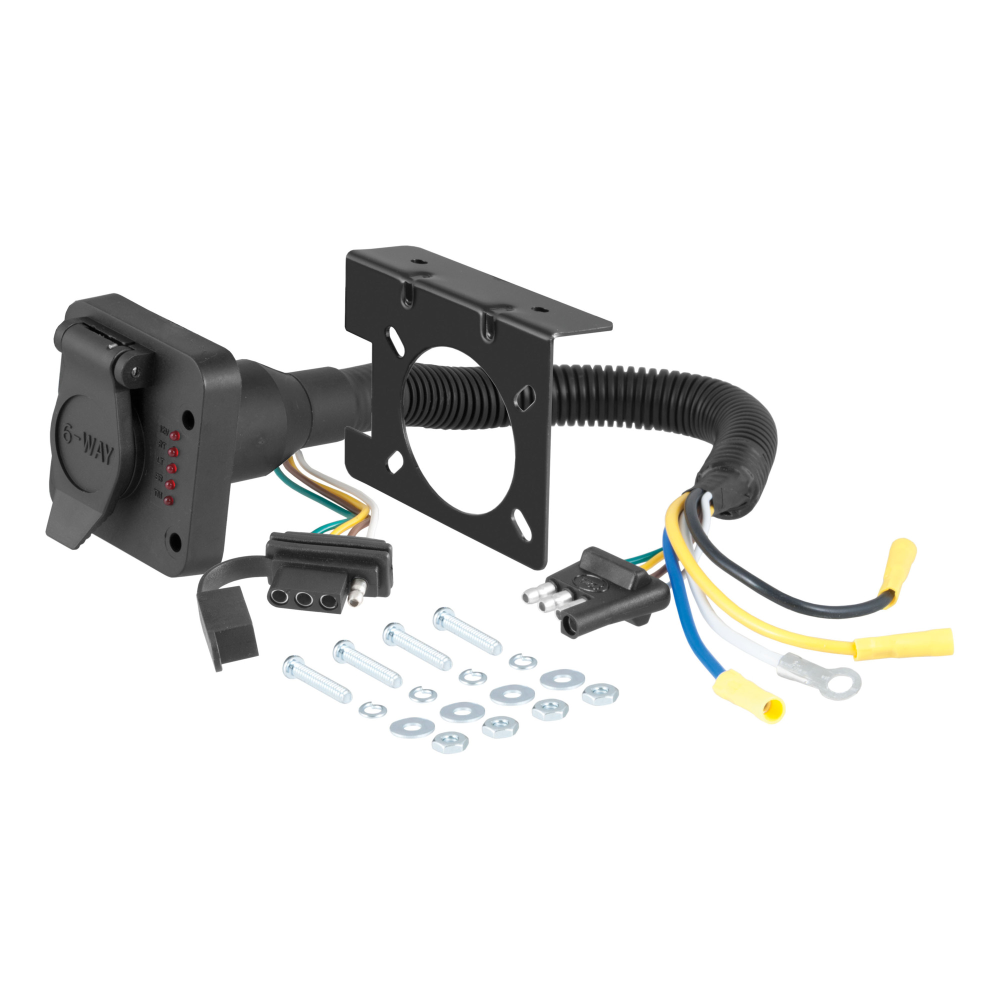 Curt Manufacturing Dual-Output 4-Way Flat to 6-Way Round Trailer Wiring Adapter with Tester — Model# 57624